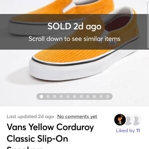 Vans Yellow Corduroy Classic Slip-On Sneakers